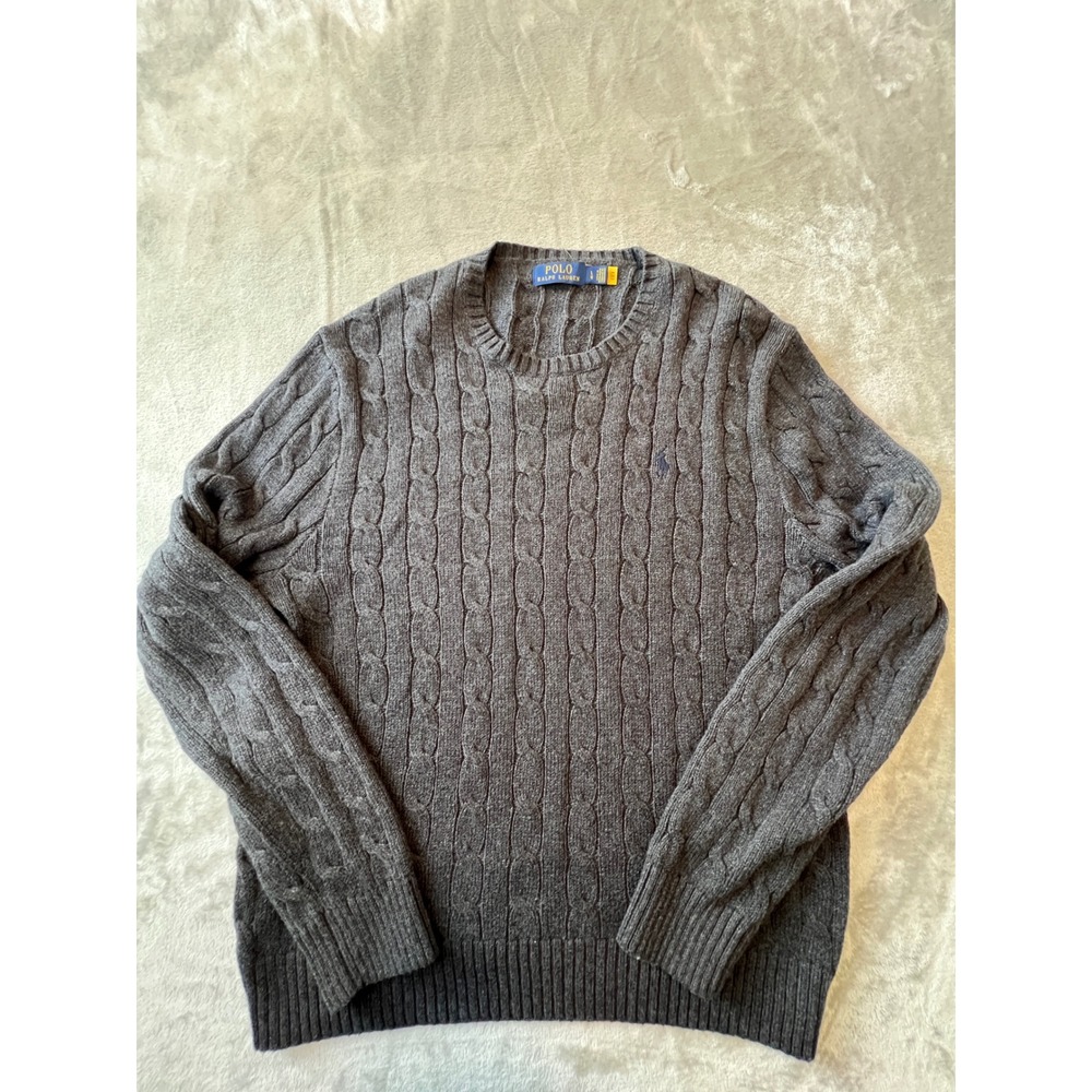 Polo Ralph Lauren Cable Knit Sweater Mens Large Gray Crewneck Cotton